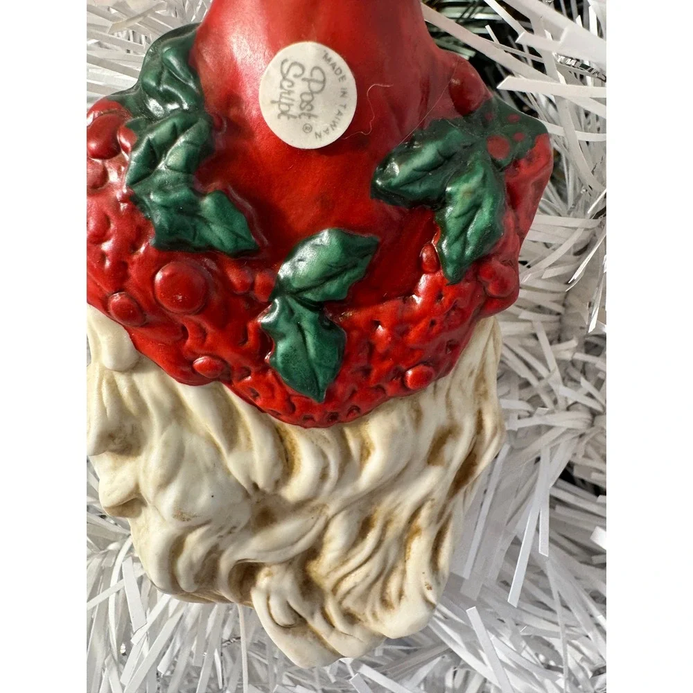 Santa Claus Ornaments Red White Vintage Style Set of 2